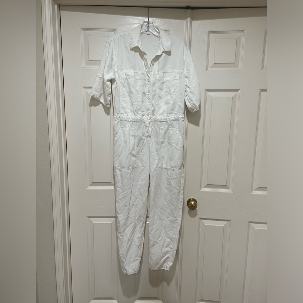 Zara Women’s White Rustic Button Up Utility Jumpsuit Size Small - Picture 2 of 10